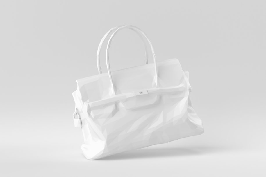 White Bag Women Fashion accessories floating in white background. minimal concept idea creative. origami style. 3D render.